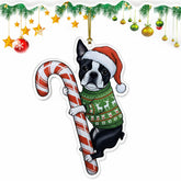 Boston Terrier Hugging Candy Cane Gifts 2D Flat Acrylic Ornament - Christmas Tree Decoration, Gifts for Dog Lovers 2025