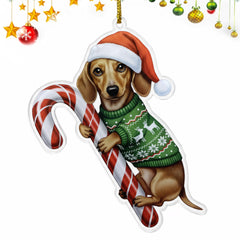 Dachshund Tan Brown Hugging Candy Cane Dachshund Gifts for Women 2D Flat Acrylic Ornament - Christmas Tree Decoration, Gifts for Dog Lovers 2025