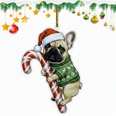 French Bulldog Hugging Candy Cane Gifts 2D Flat Acrylic Ornament - Christmas Tree Decoration, Gifts for Dog Lovers 2025