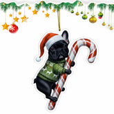 Black French Bulldog Hugging Candy Cane French Bulldog Gifts 2D Flat Acrylic Ornament - Christmas Tree Decoration, Gifts for Dog Lovers 2025