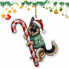 German Shepherd Hugging Candy Cane Ornament 2D Flat Acrylic Ornament - Christmas Tree Decoration, Gifts for Dog Lovers 2025