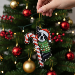 Boston Terrier Hugging Candy Cane Gifts 2D Flat Acrylic Ornament - Christmas Tree Decoration, Gifts for Dog Lovers 2025