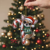 Chihuahua Hugging Candy Cane Ornament 2D Flat Acrylic Ornament - Christmas Tree Decoration, Gifts for Dog Lovers 2025