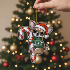 Chihuahua Hugging Candy Cane Ornament 2D Flat Acrylic Ornament - Christmas Tree Decoration, Gifts for Dog Lovers 2025