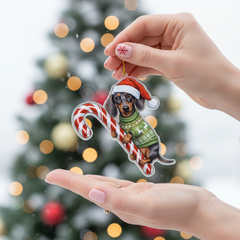 Dachshund Black Tan Hugging Candy Cane Dachshund Gifts for Women 2D Flat Acrylic Ornament - Christmas Tree Decoration, Gifts for Dog Lovers 2025