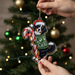 Bernese Moutain Hugging Candy Cane Bernese Mountain Dog Gifts 2D Flat Acrylic Ornament - Christmas Tree Decoration, Gifts for Dog Lovers 2025