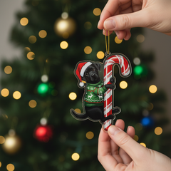 Black Lab Hugging Candy Cane Ornament 2D Flat Acrylic Ornament - Christmas Tree Decoration, Gifts for Dog Lovers 2025