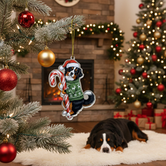 Bernese Moutain Hugging Candy Cane Bernese Mountain Dog Gifts 2D Flat Acrylic Ornament - Christmas Tree Decoration, Gifts for Dog Lovers 2025