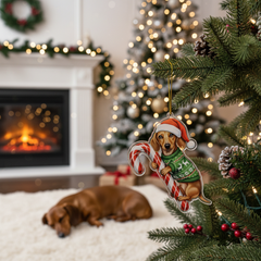 Dachshund Tan Brown Hugging Candy Cane Dachshund Gifts for Women 2D Flat Acrylic Ornament - Christmas Tree Decoration, Gifts for Dog Lovers 2025