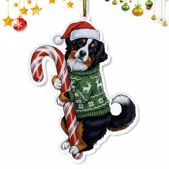 Bernese Moutain Hugging Candy Cane Bernese Mountain Dog Gifts 2D Flat Acrylic Ornament - Christmas Tree Decoration, Gifts for Dog Lovers 2025