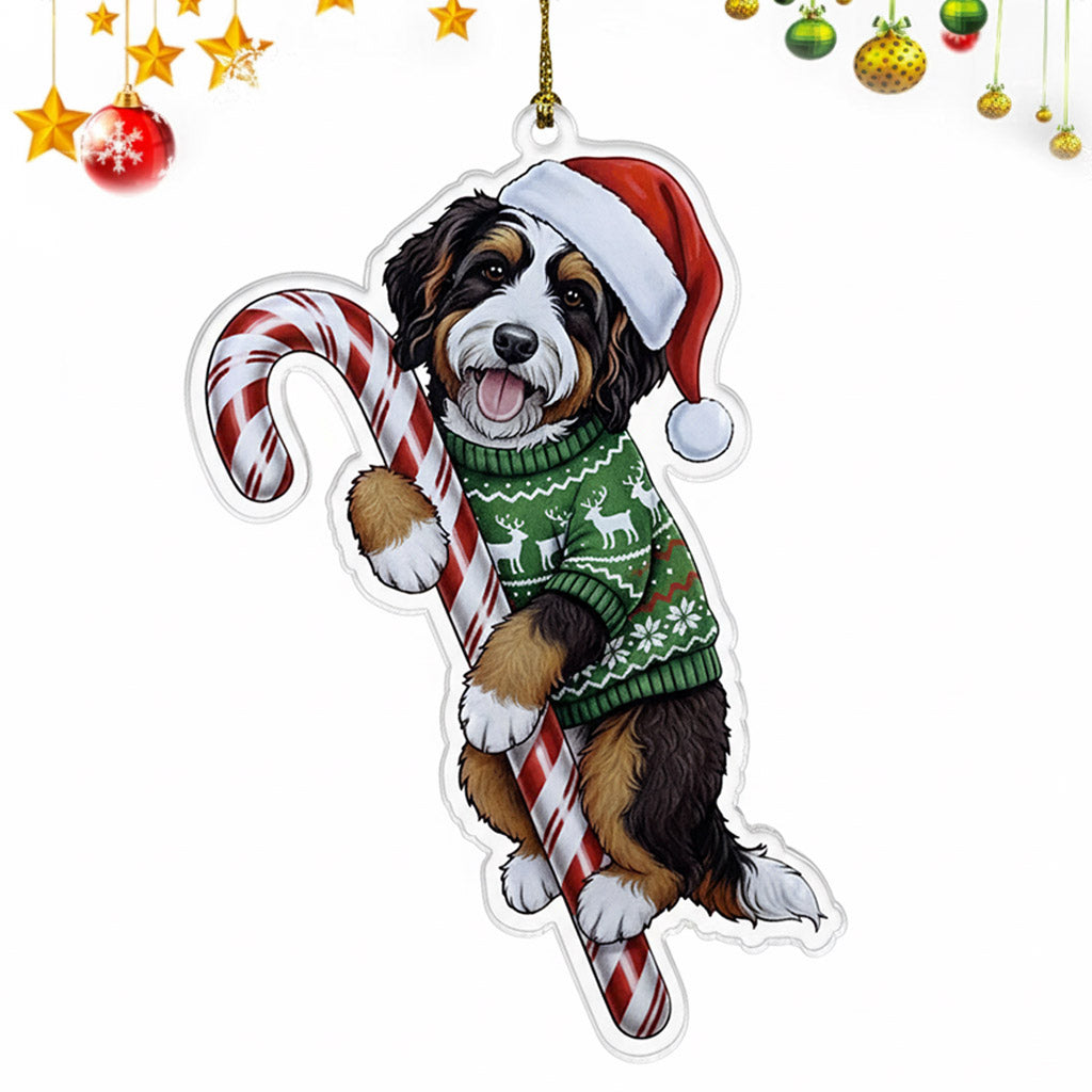 Bernedoodle Christmas Ornament | Bernedoodle Hugging Candy Cane Ornament 2D Flat Acrylic Ornament | Christmas Tree Decoration, Gifts for Dog Lovers 2025