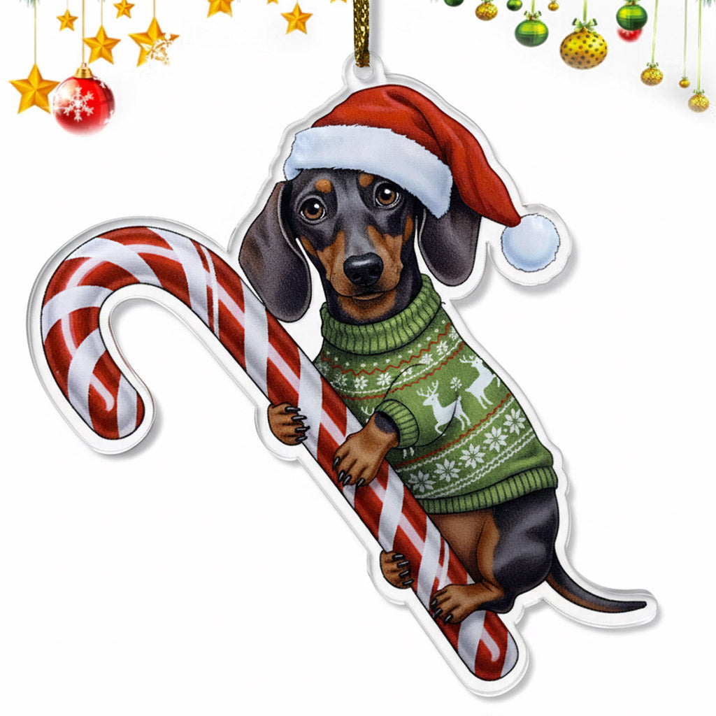 Dachshund Black Tan Hugging Candy Cane Dachshund Gifts for Women 2D Flat Acrylic Ornament - Christmas Tree Decoration, Gifts for Dog Lovers 2025