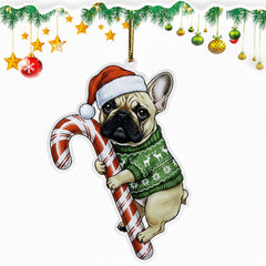 French Bulldog Hugging Candy Cane Gifts 2D Flat Acrylic Ornament - Christmas Tree Decoration, Gifts for Dog Lovers 2025