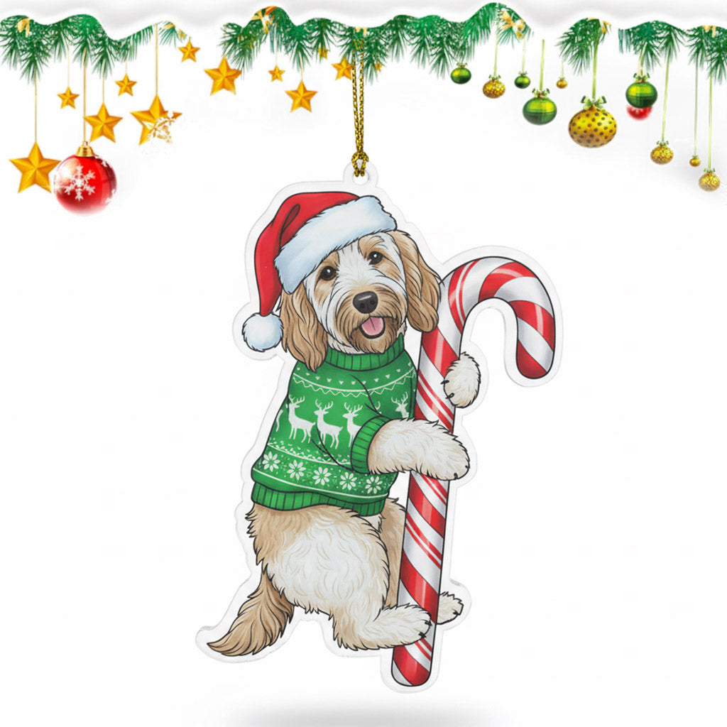 Goldendoodle Hugging Candy Cane Ornament 2D Flat Acrylic Ornament - Christmas Tree Decoration, Gifts for Dog Lovers 2025