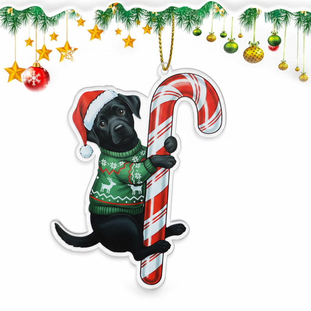 Black Lab Hugging Candy Cane Ornament 2D Flat Acrylic Ornament - Christmas Tree Decoration, Gifts for Dog Lovers 2025