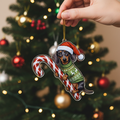 Dachshund Black Tan Hugging Candy Cane Dachshund Gifts for Women 2D Flat Acrylic Ornament - Christmas Tree Decoration, Gifts for Dog Lovers 2025