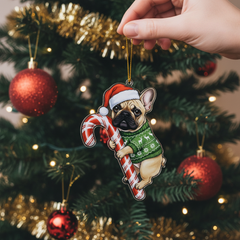 French Bulldog Hugging Candy Cane Gifts 2D Flat Acrylic Ornament - Christmas Tree Decoration, Gifts for Dog Lovers 2025