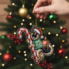 German Shepherd Hugging Candy Cane Ornament 2D Flat Acrylic Ornament - Christmas Tree Decoration, Gifts for Dog Lovers 2025