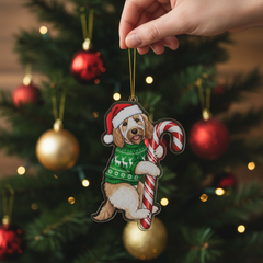 Goldendoodle Hugging Candy Cane Ornament 2D Flat Acrylic Ornament - Christmas Tree Decoration, Gifts for Dog Lovers 2025