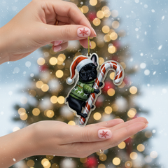 Black French Bulldog Hugging Candy Cane French Bulldog Gifts 2D Flat Acrylic Ornament - Christmas Tree Decoration, Gifts for Dog Lovers 2025