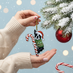Boston Terrier Hugging Candy Cane Gifts 2D Flat Acrylic Ornament - Christmas Tree Decoration, Gifts for Dog Lovers 2025