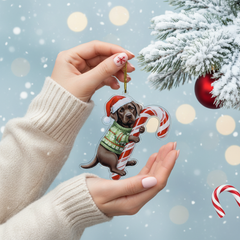 Cute Chocolate Lab Hugging Candy Cane 2D Flat Acrylic Ornament - Christmas Tree Decoration, Unique Animal Keepsake 2025