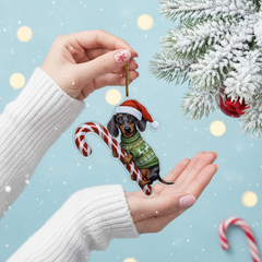 Dachshund Black Tan Hugging Candy Cane Dachshund Gifts for Women 2D Flat Acrylic Ornament - Christmas Tree Decoration, Gifts for Dog Lovers 2025