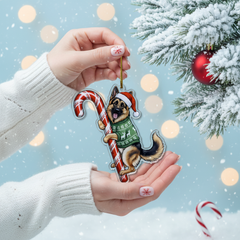 German Shepherd Hugging Candy Cane Ornament 2D Flat Acrylic Ornament - Christmas Tree Decoration, Gifts for Dog Lovers 2025