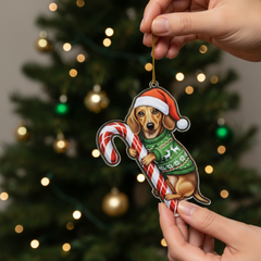 Dachshund Tan Brown Hugging Candy Cane Dachshund Gifts for Women 2D Flat Acrylic Ornament - Christmas Tree Decoration, Gifts for Dog Lovers 2025